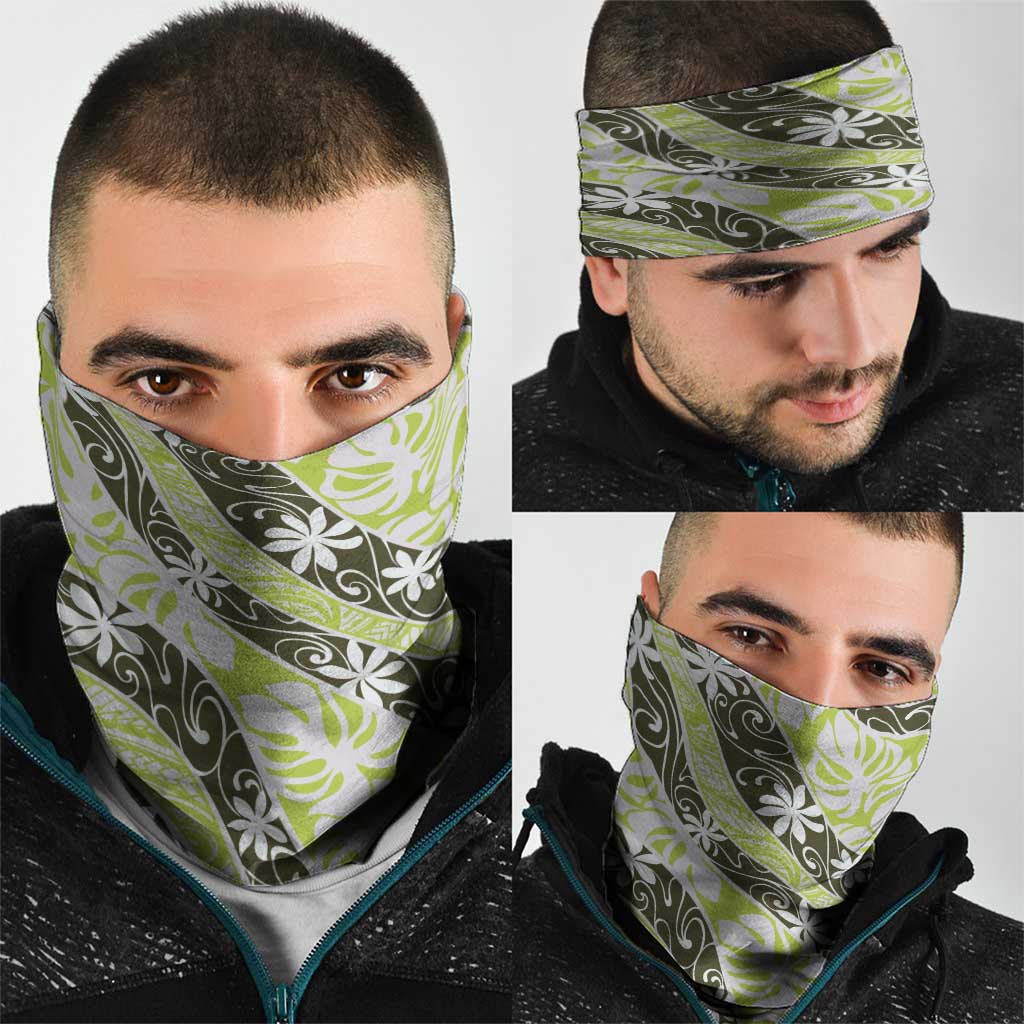 Olive Tahiti Tiare Monstera Neck Gaiter Polynesian Pattern Curve Style - Polynesian Pride