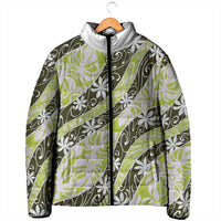 Olive Tahiti Tiare Monstera Padded Jacket Polynesian Pattern Curve Style - Polynesian Pride