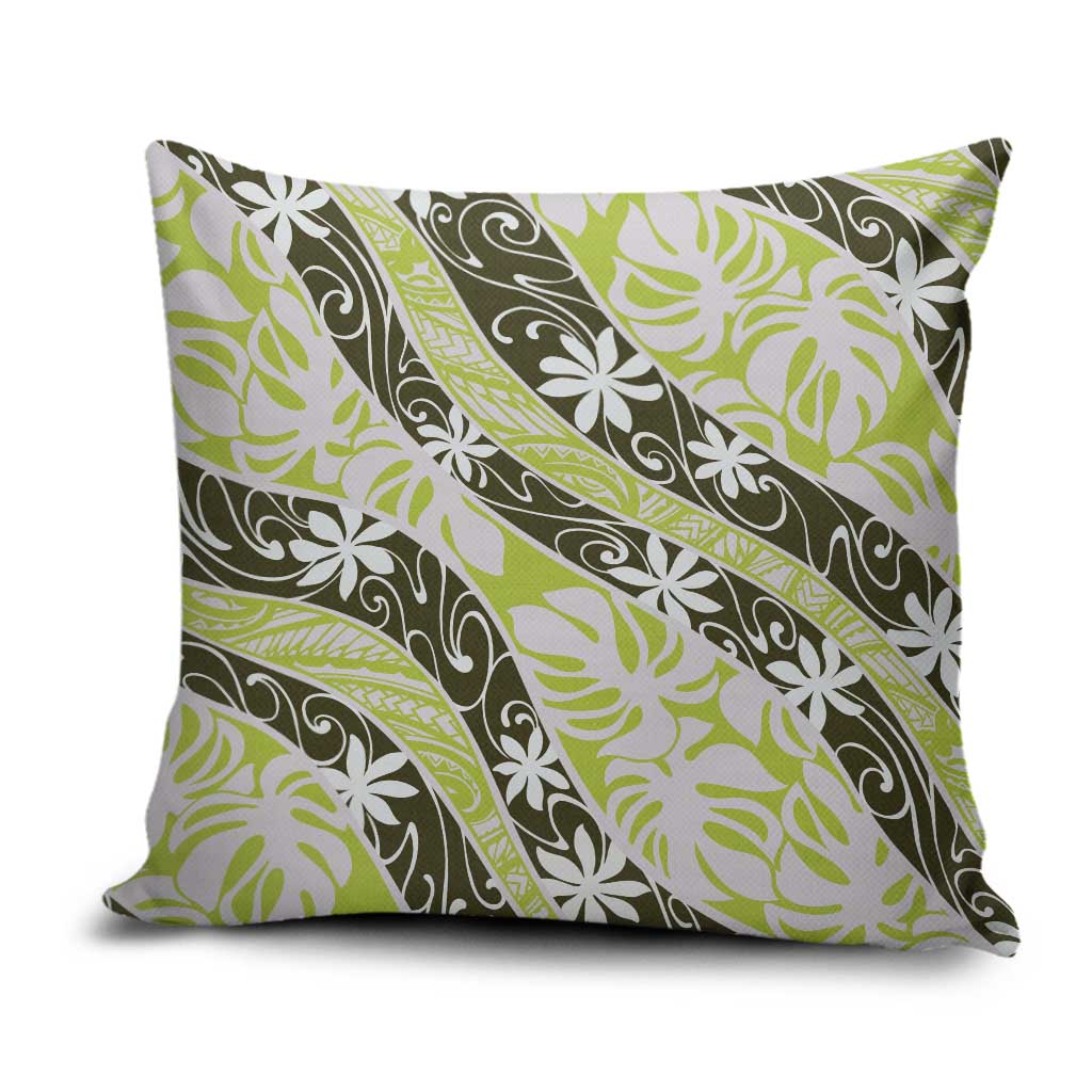 Olive Tahiti Tiare Monstera Pillow Cover Polynesian Pattern Curve Style - Polynesian Pride