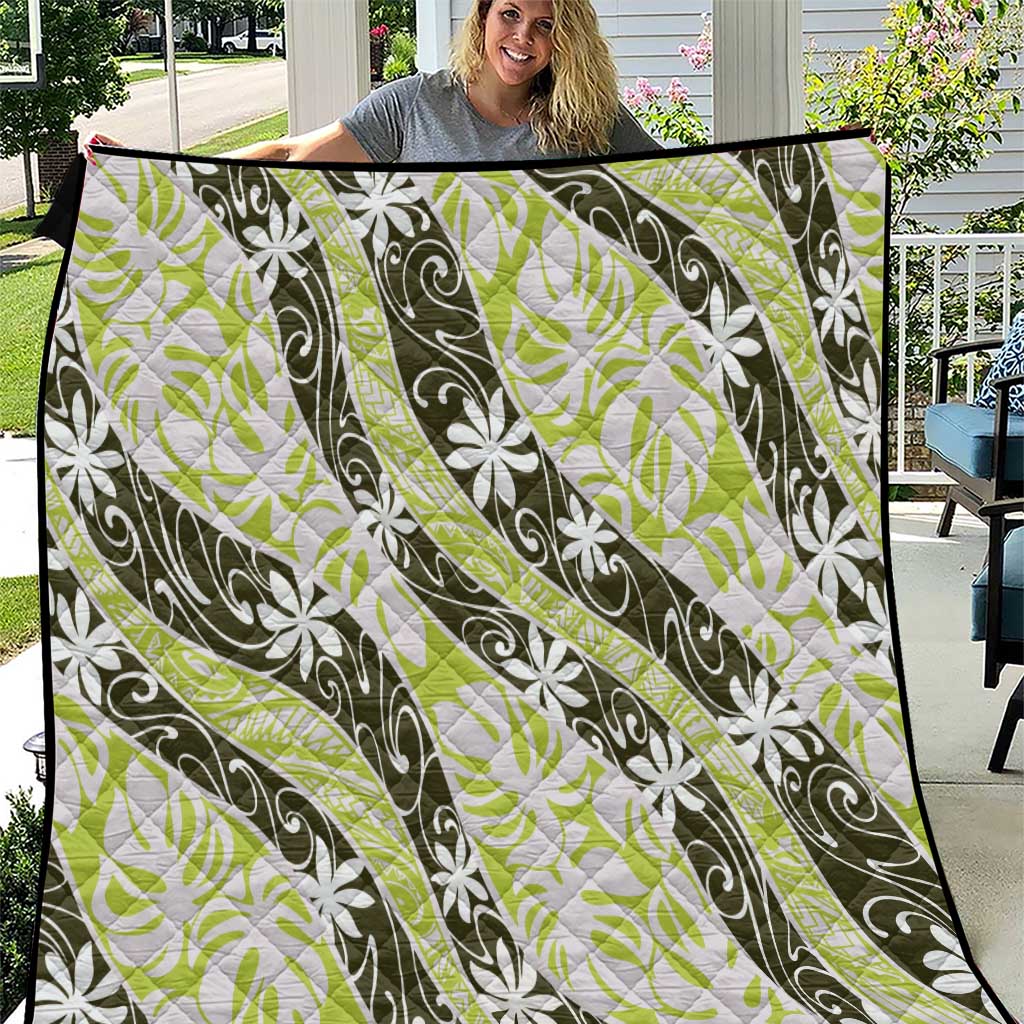 Olive Tahiti Tiare Monstera Quilt Polynesian Pattern Curve Style - Polynesian Pride