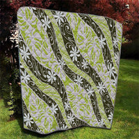 Olive Tahiti Tiare Monstera Quilt Polynesian Pattern Curve Style - Polynesian Pride