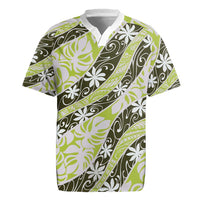 Olive Tahiti Tiare Monstera Rugby Jersey Polynesian Pattern Curve Style - Polynesian Pride