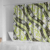 Olive Tahiti Tiare Monstera Shower Curtain Polynesian Pattern Curve Style - Polynesian Pride