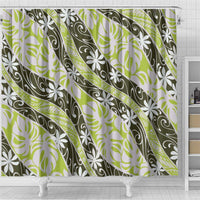 Olive Tahiti Tiare Monstera Shower Curtain Polynesian Pattern Curve Style - Polynesian Pride
