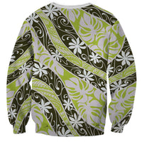 Olive Tahiti Tiare Monstera Sweatshirt Polynesian Pattern Curve Style - Polynesian Pride
