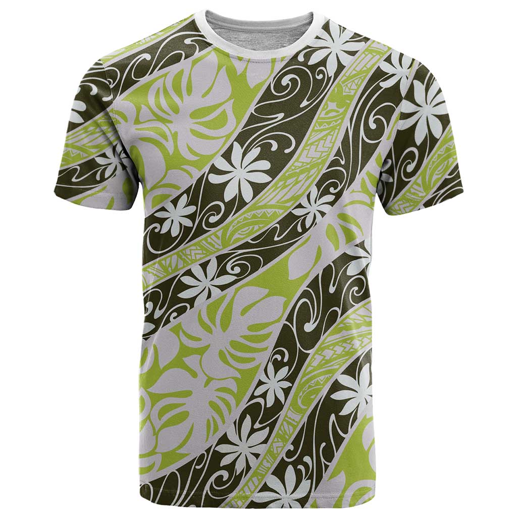 Olive Tahiti Tiare Monstera T Shirt Polynesian Pattern Curve Style - Polynesian Pride