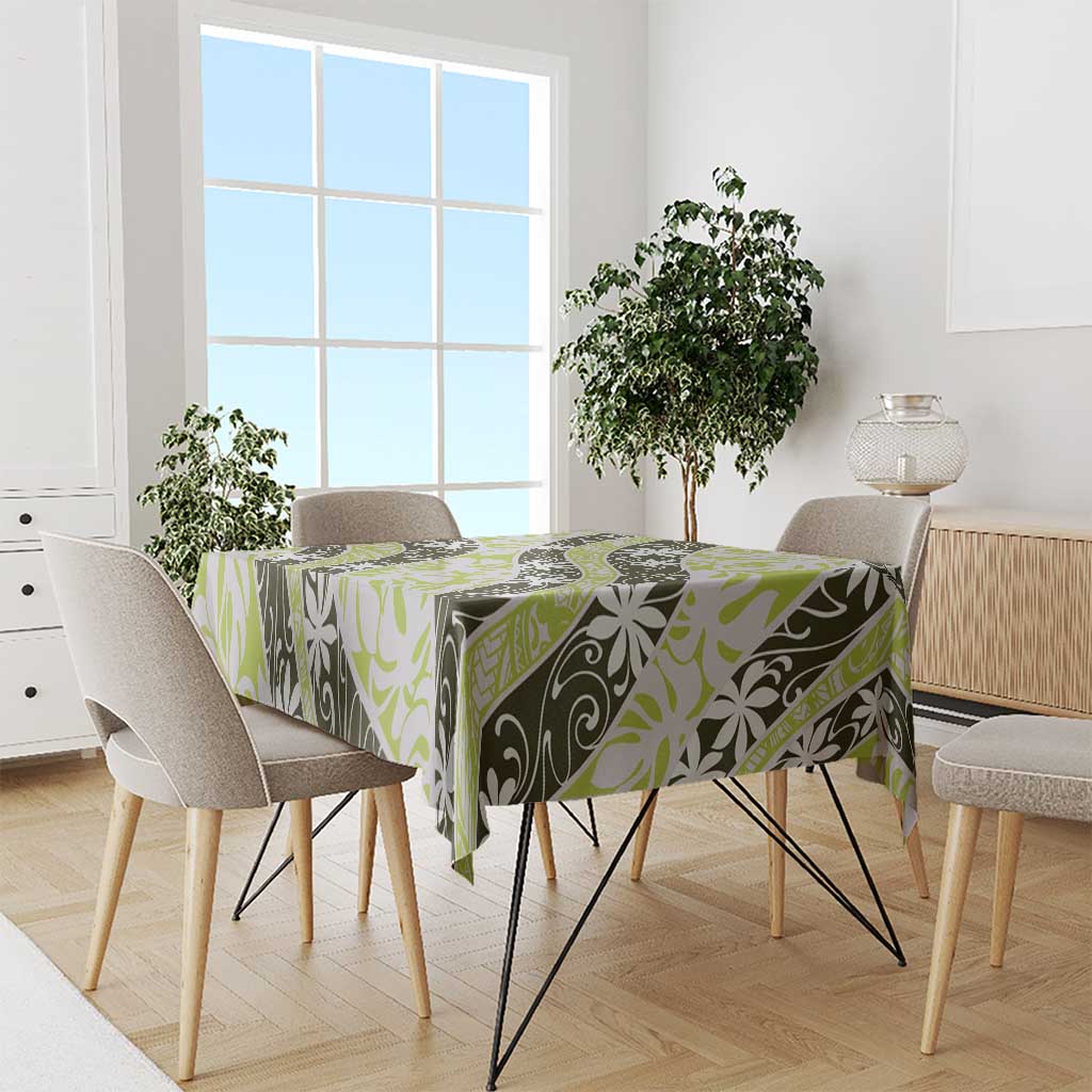 Olive Tahiti Tiare Monstera Tablecloth Polynesian Pattern Curve Style - Polynesian Pride