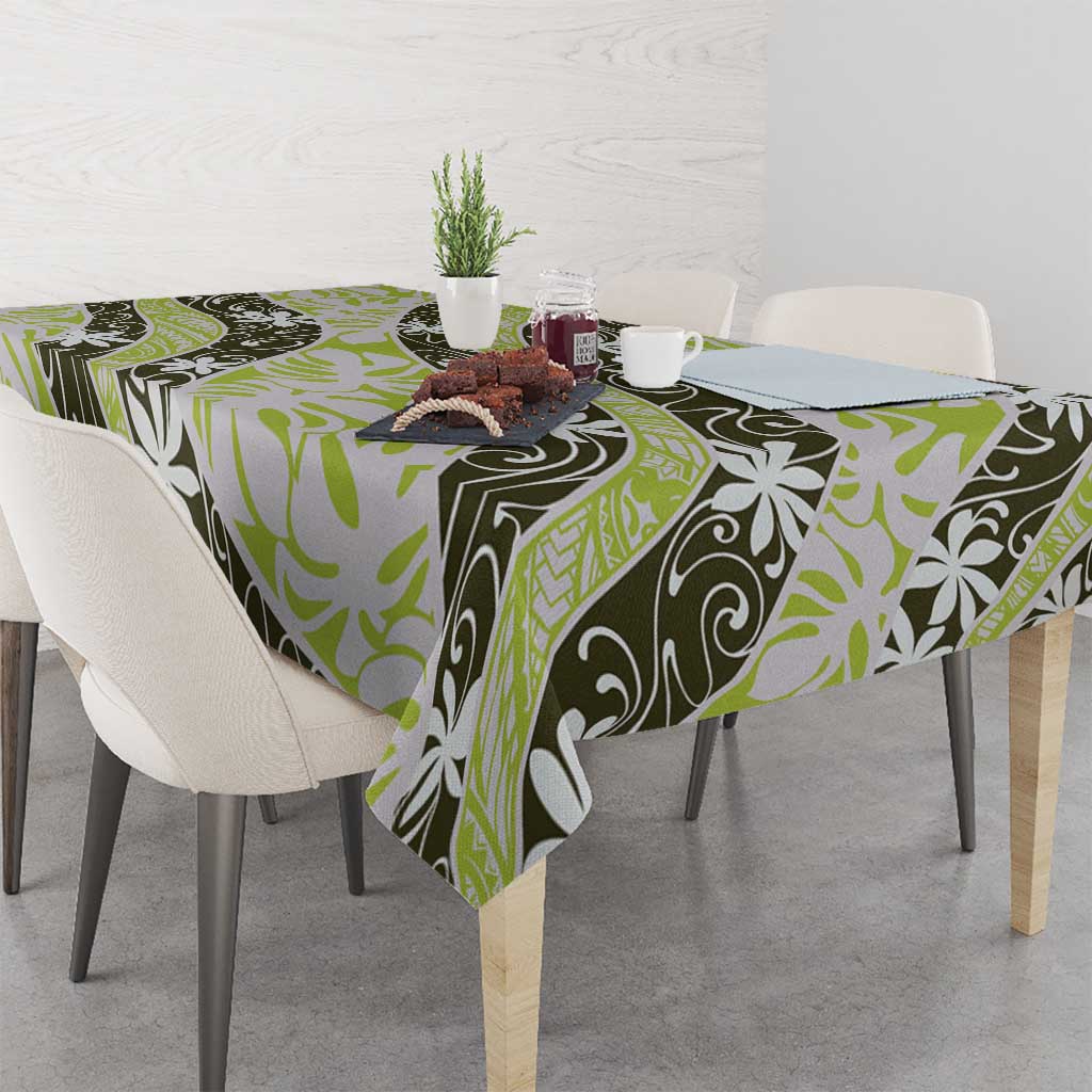Olive Tahiti Tiare Monstera Tablecloth Polynesian Pattern Curve Style - Polynesian Pride