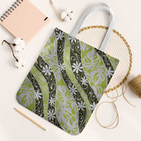 Olive Tahiti Tiare Monstera Tote Bag Polynesian Pattern Curve Style - Polynesian Pride