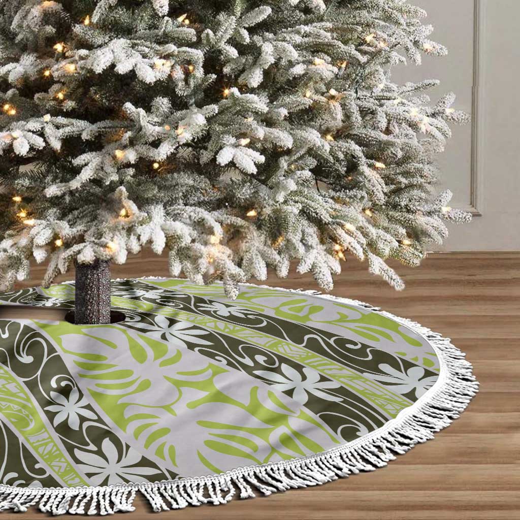 Olive Tahiti Tiare Monstera Tree Skirt Polynesian Pattern Curve Style - Polynesian Pride