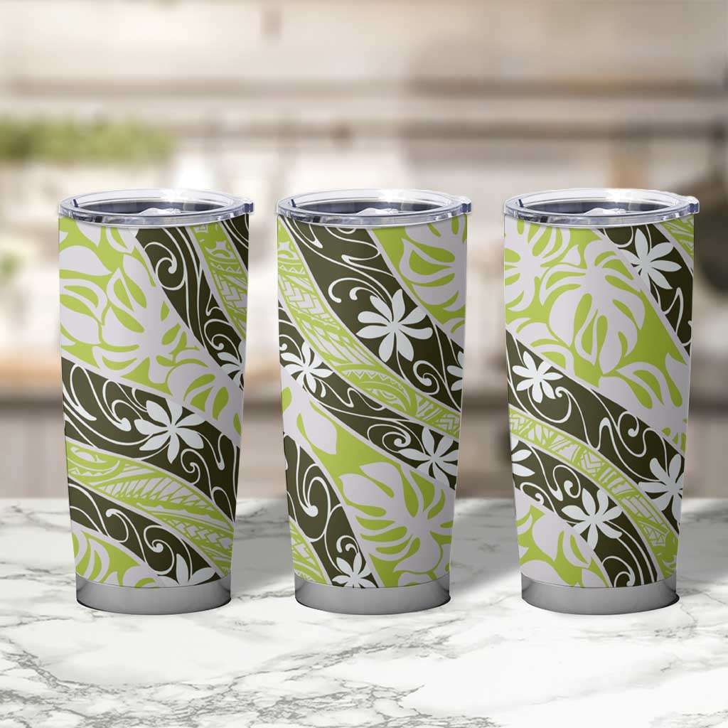 Olive Tahiti Tiare Monstera Tumbler Cup Polynesian Pattern Curve Style - Polynesian Pride