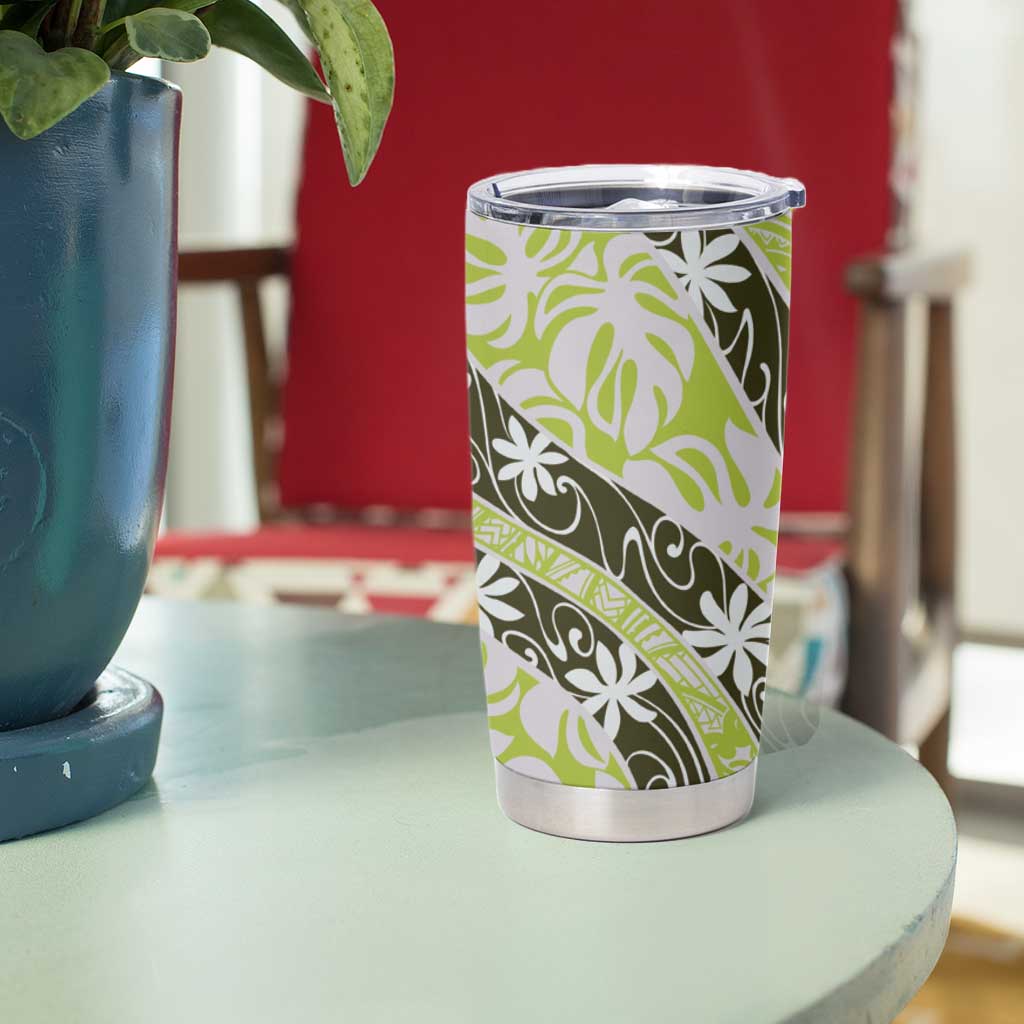 Olive Tahiti Tiare Monstera Tumbler Cup Polynesian Pattern Curve Style - Polynesian Pride