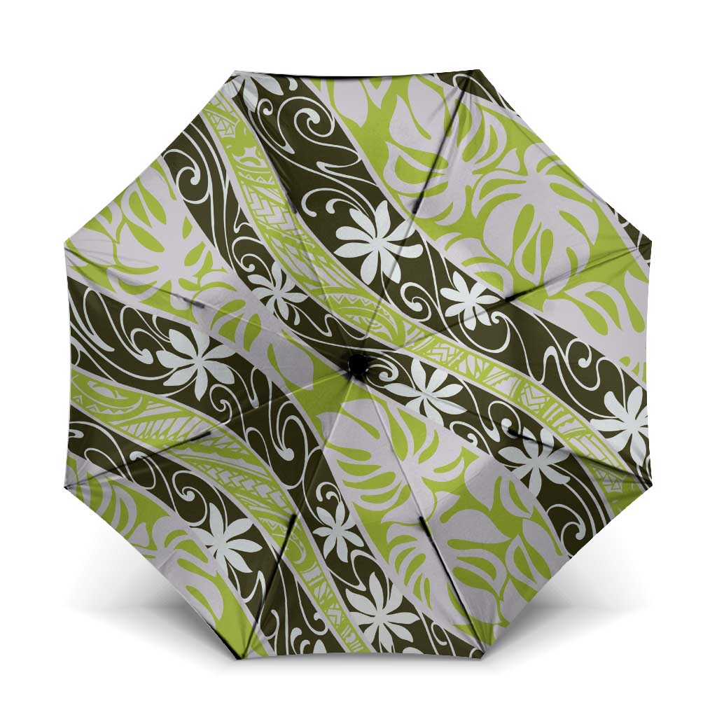 Olive Tahiti Tiare Monstera Umbrella Polynesian Pattern Curve Style - Polynesian Pride