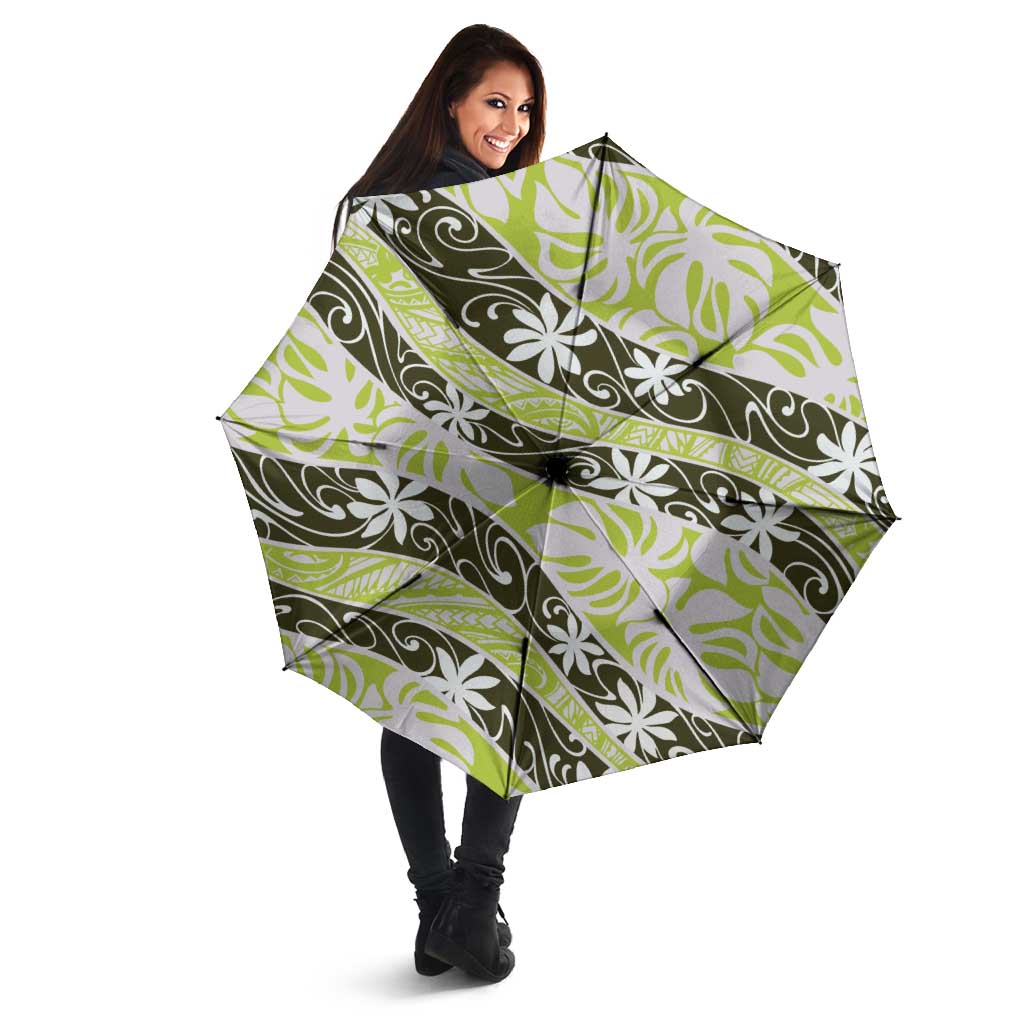 Olive Tahiti Tiare Monstera Umbrella Polynesian Pattern Curve Style - Polynesian Pride