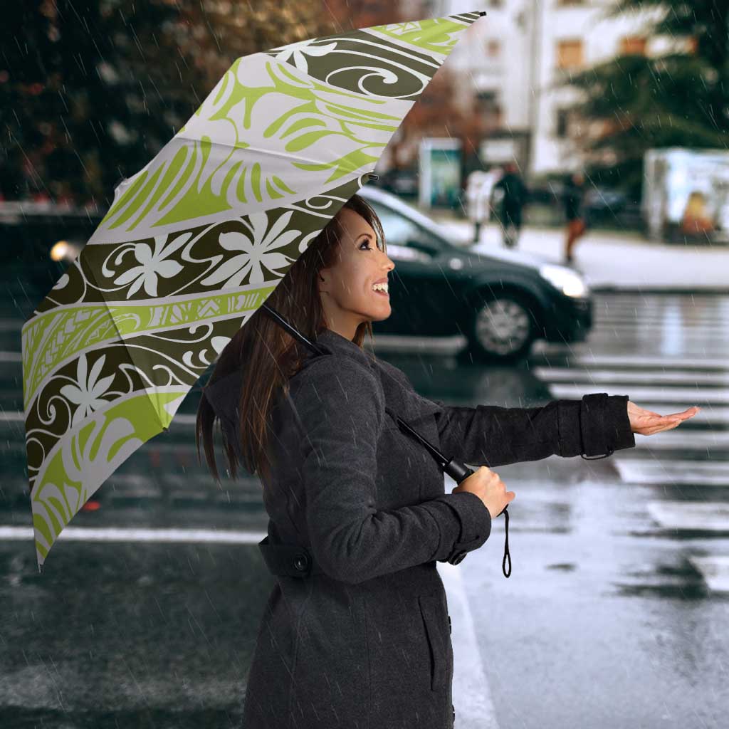 Olive Tahiti Tiare Monstera Umbrella Polynesian Pattern Curve Style - Polynesian Pride