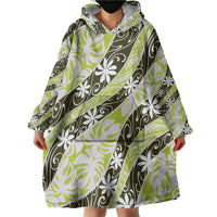 Olive Tahiti Tiare Monstera Wearable Blanket Hoodie Polynesian Pattern Curve Style - Polynesian Pride