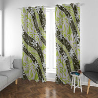Olive Tahiti Tiare Monstera Window Curtain Polynesian Pattern Curve Style - Polynesian Pride