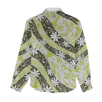 Olive Tahiti Tiare Monstera Women Casual Shirt Polynesian Pattern Curve Style - Polynesian Pride