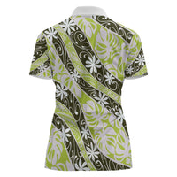 Olive Tahiti Tiare Monstera Women Polo Shirt Polynesian Pattern Curve Style - Polynesian Pride