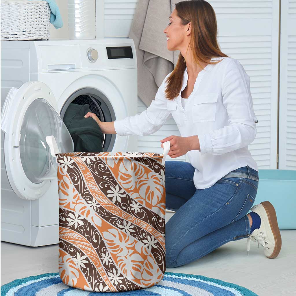 Puatou Tahiti Tiare Monstera Laundry Basket Polynesian Pattern Curve Style - Polynesian Pride