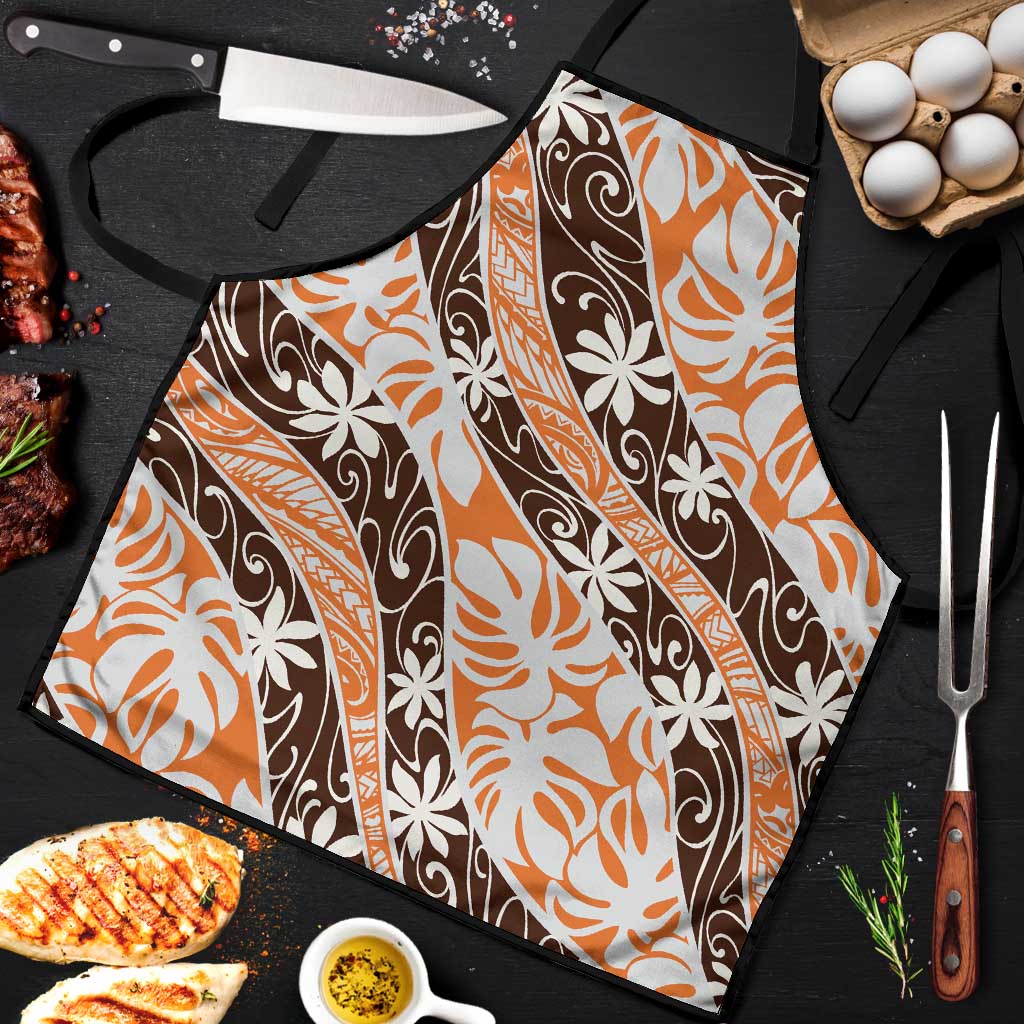 Puatou Tahiti Tiare Monstera Apron Polynesian Pattern Curve Style - Polynesian Pride