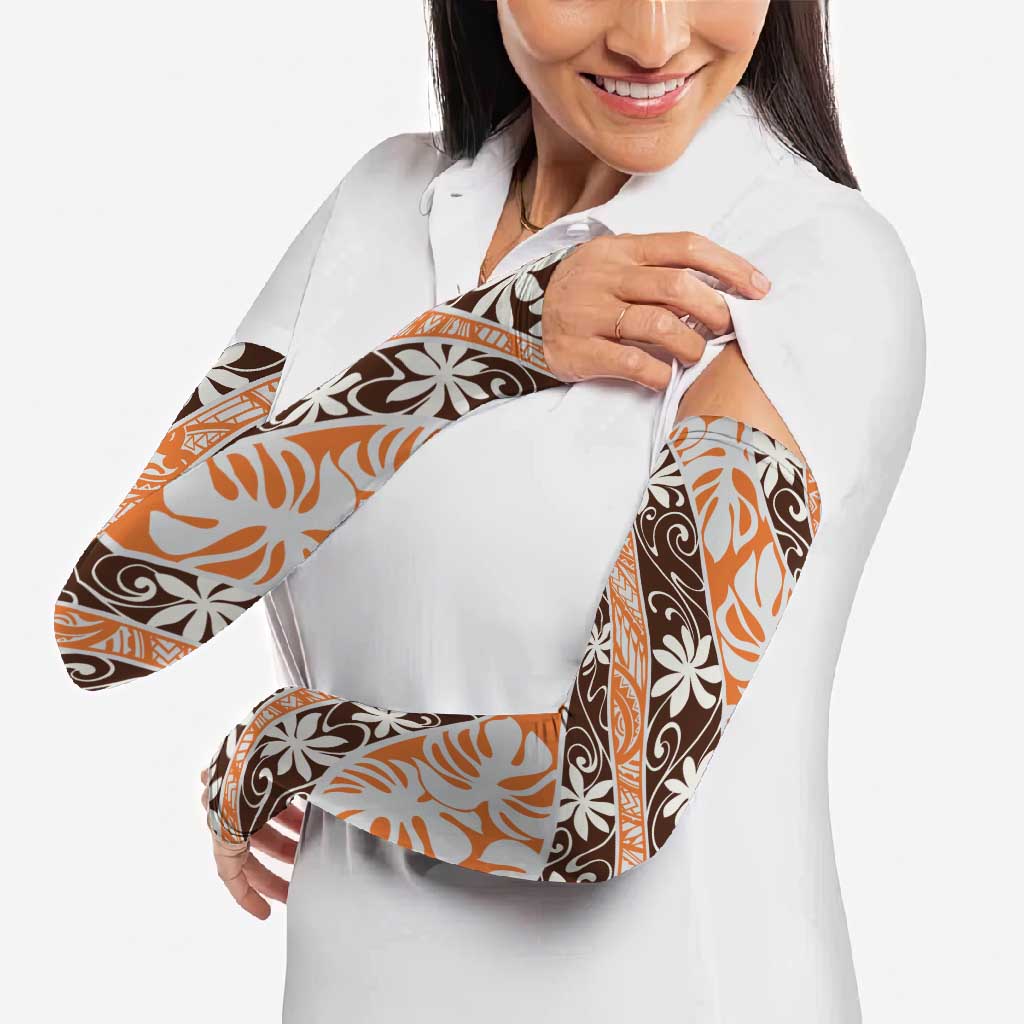 Puatou Tahiti Tiare Monstera Arm Sleeves Polynesian Pattern Curve Style - Polynesian Pride