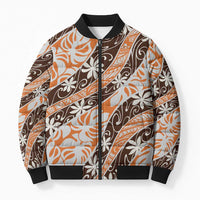 Puatou Tahiti Tiare Monstera Bomber Puffer Jacket Polynesian Pattern Curve Style - Polynesian Pride