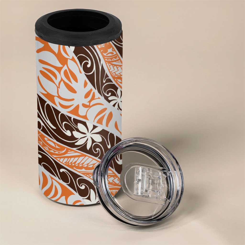 Puatou Tahiti Tiare Monstera 4 in 1 Can Cooler Tumbler Polynesian Pattern Curve Style - Polynesian Pride