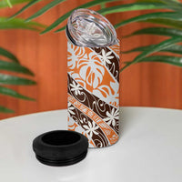 Puatou Tahiti Tiare Monstera 4 in 1 Can Cooler Tumbler Polynesian Pattern Curve Style - Polynesian Pride