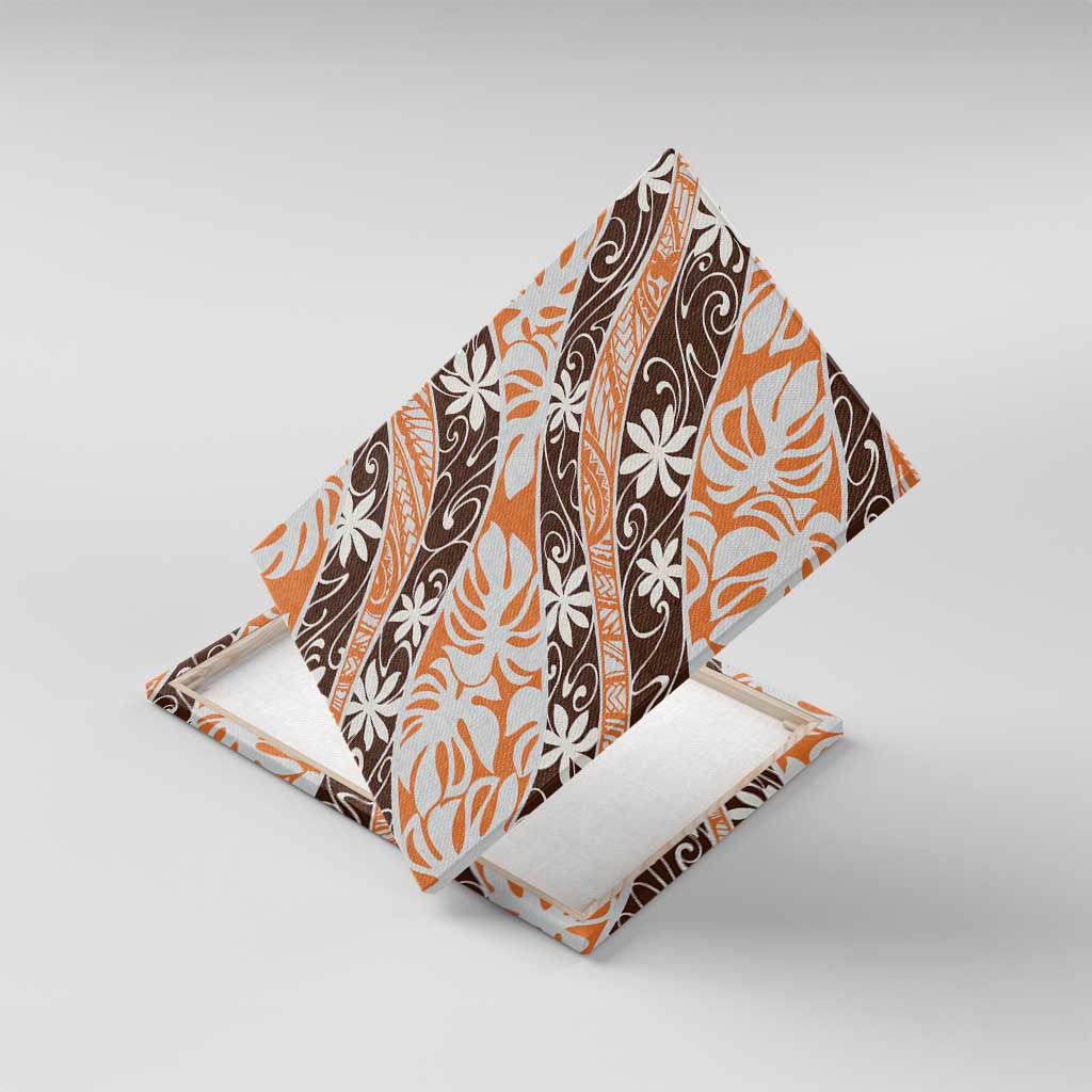 Puatou Tahiti Tiare Monstera Canvas Wall Art Polynesian Pattern Curve Style - Polynesian Pride