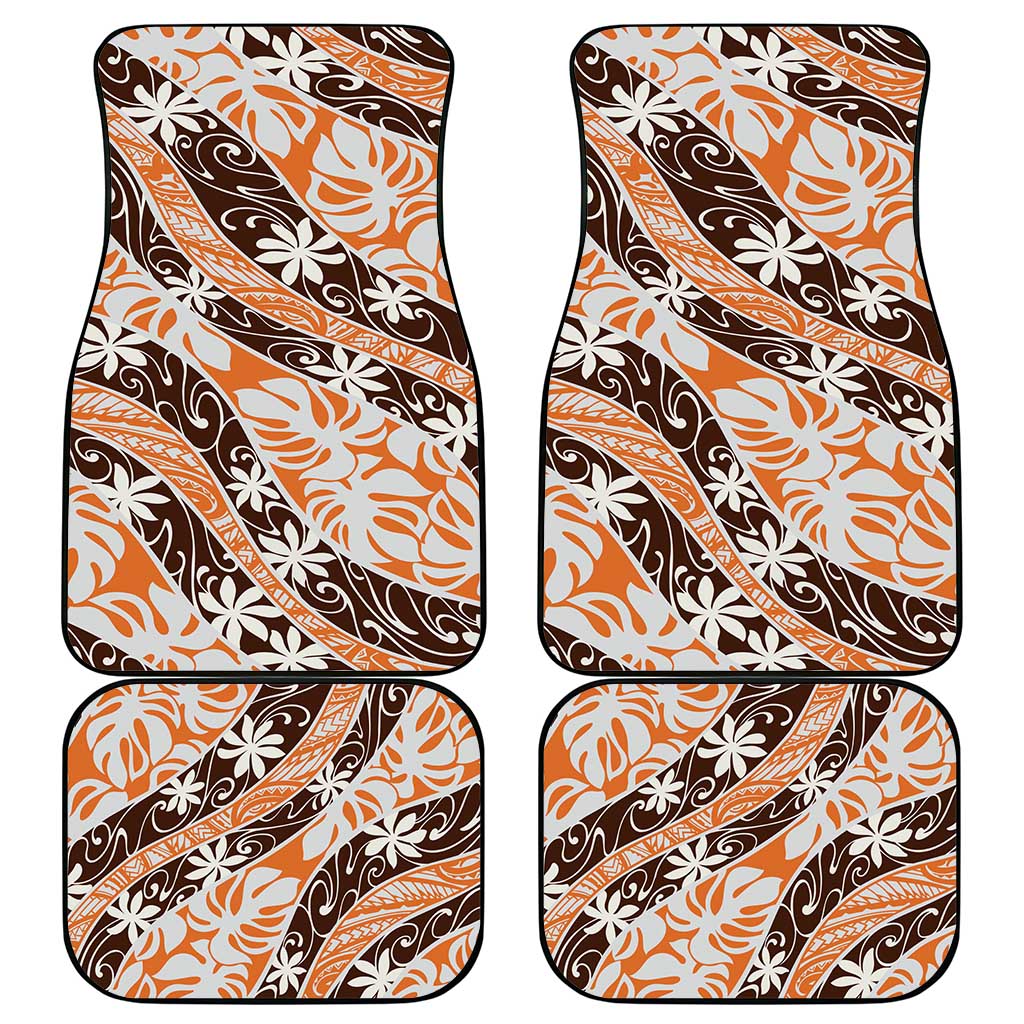 Puatou Tahiti Tiare Monstera Car Mats Polynesian Pattern Curve Style - Polynesian Pride