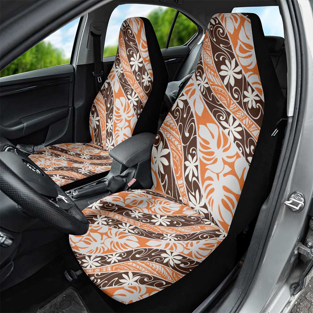 Puatou Tahiti Tiare Monstera Car Seat Cover Polynesian Pattern Curve Style - Polynesian Pride