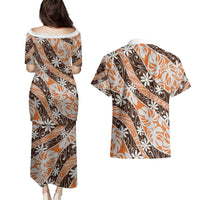 Puatou Tahiti Tiare Monstera Couples Matching Puletasi and Hawaiian Shirt Polynesian Pattern Curve Style - Polynesian Pride