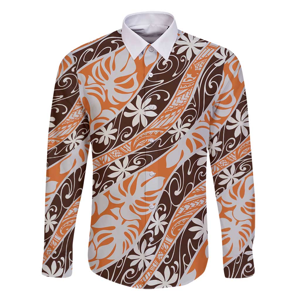 Puatou Tahiti Tiare Monstera Family Matching Long Sleeve Bodycon Dress and Hawaiian Shirt Polynesian Pattern Curve Style - Polynesian Pride