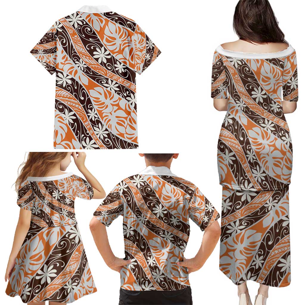 Puatou Tahiti Tiare Monstera Family Matching Puletasi and Hawaiian Shirt Polynesian Pattern Curve Style - Polynesian Pride