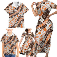 Puatou Tahiti Tiare Monstera Family Matching Short Sleeve Bodycon Dress and Hawaiian Shirt Polynesian Pattern Curve Style - Polynesian Pride