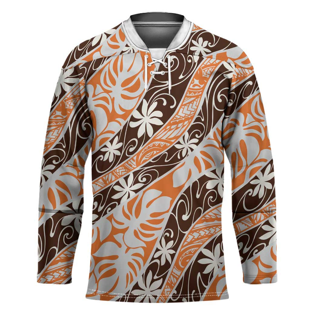 Puatou Tahiti Tiare Monstera Hockey Jersey Polynesian Pattern Curve Style - Polynesian Pride