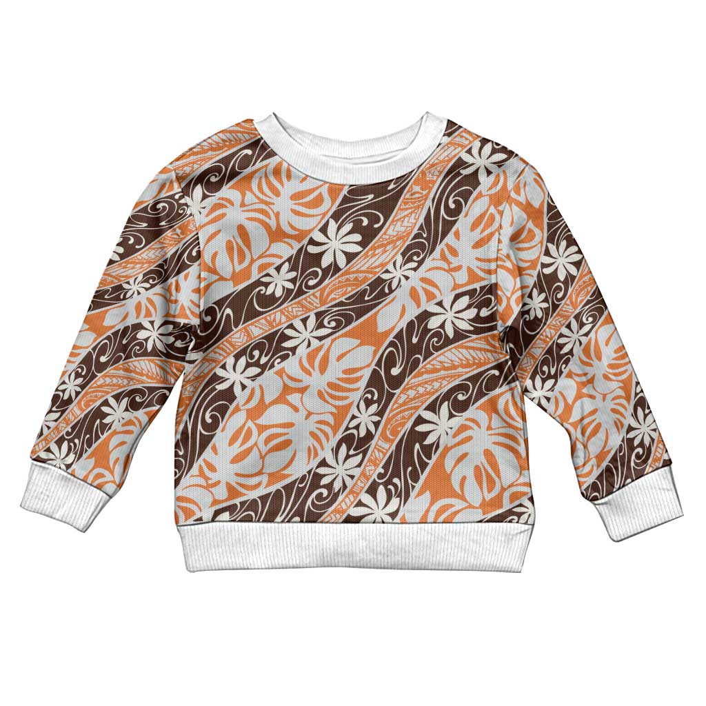 Puatou Tahiti Tiare Monstera Kid Ugly Christmas Sweater Polynesian Pattern Curve Style - Polynesian Pride