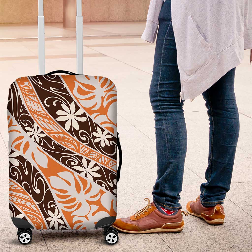 Puatou Tahiti Tiare Monstera Luggage Cover Polynesian Pattern Curve Style - Polynesian Pride
