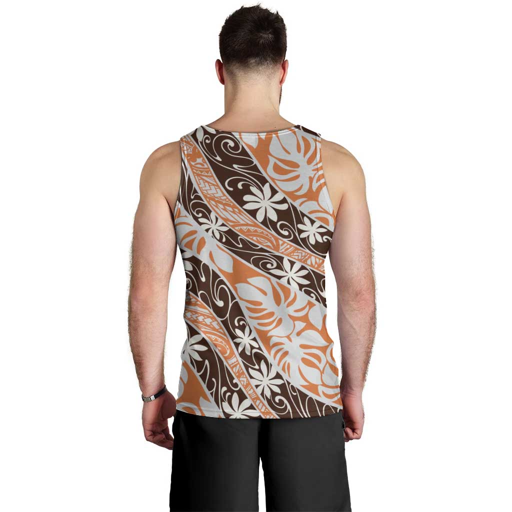 Puatou Tahiti Tiare Monstera Men Tank Top Polynesian Pattern Curve Style - Polynesian Pride