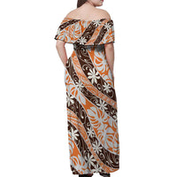 Puatou Tahiti Tiare Monstera Off Shoulder Maxi Dress Polynesian Pattern Curve Style - Polynesian Pride