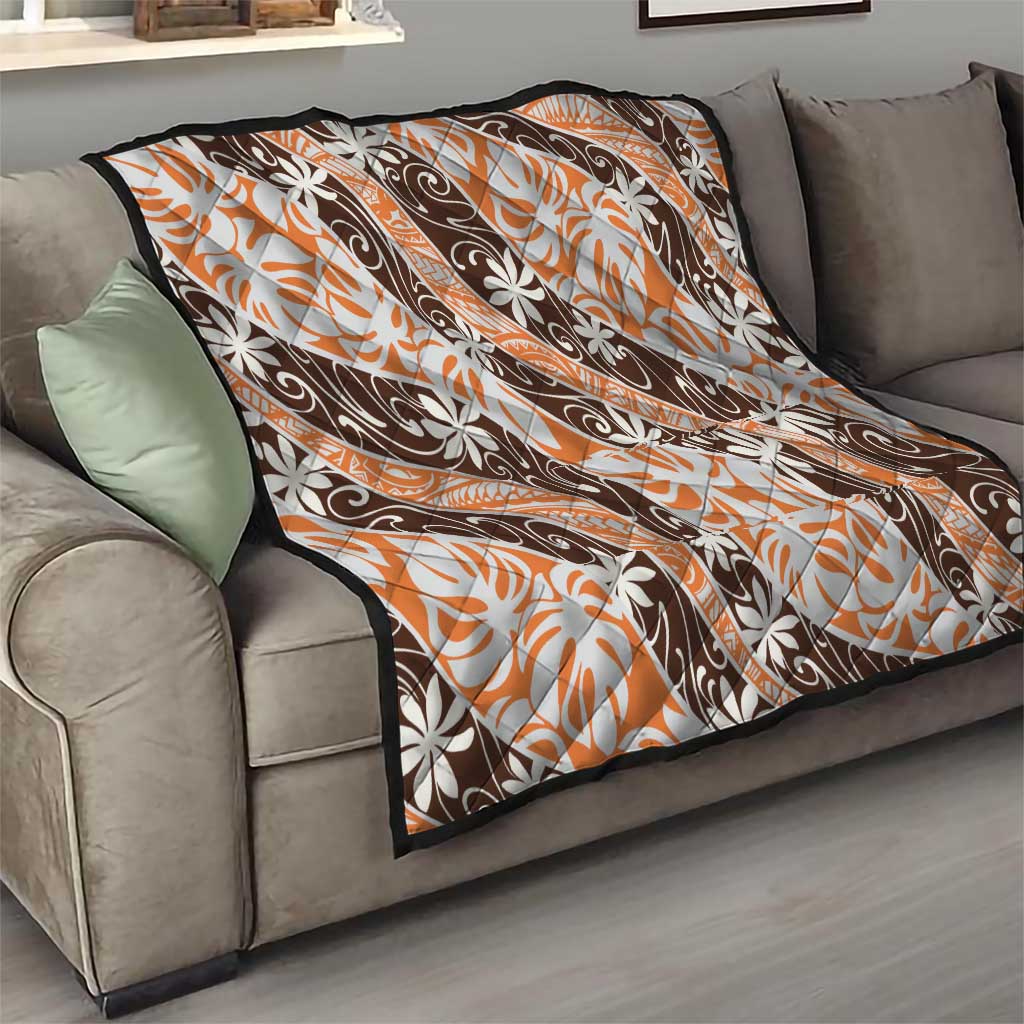 Puatou Tahiti Tiare Monstera Quilt Polynesian Pattern Curve Style - Polynesian Pride