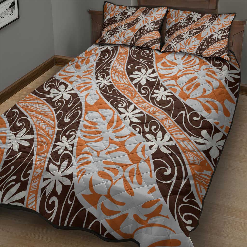 Puatou Tahiti Tiare Monstera Quilt Bed Set Polynesian Pattern Curve Style - Polynesian Pride