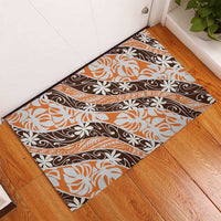 Puatou Tahiti Tiare Monstera Rubber Doormat Polynesian Pattern Curve Style - Polynesian Pride