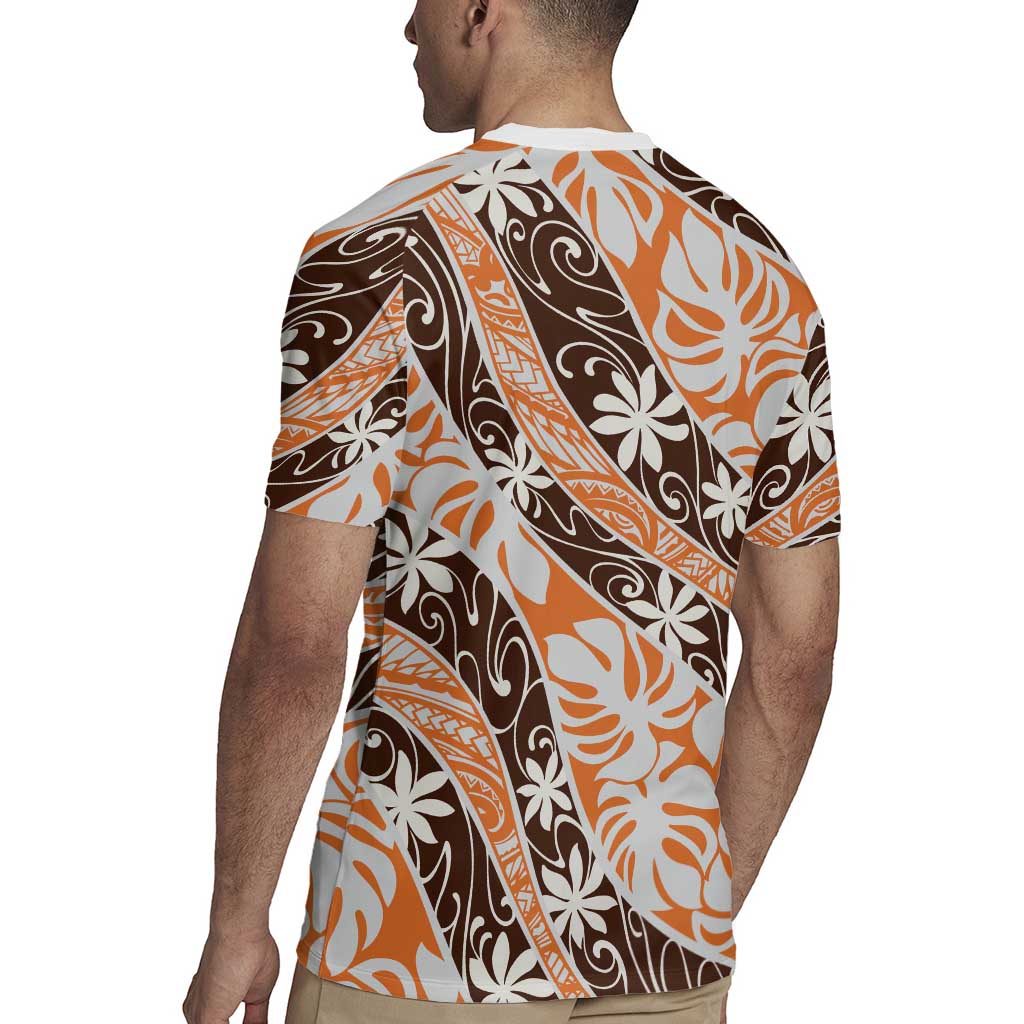 Puatou Tahiti Tiare Monstera Rugby Jersey Polynesian Pattern Curve Style - Polynesian Pride