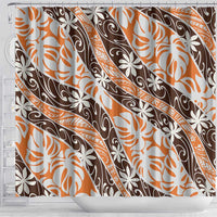 Puatou Tahiti Tiare Monstera Shower Curtain Polynesian Pattern Curve Style - Polynesian Pride