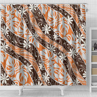 Puatou Tahiti Tiare Monstera Shower Curtain Polynesian Pattern Curve Style - Polynesian Pride