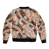Puatou Tahiti Tiare Monstera Sleeve Zip Bomber Jacket Polynesian Pattern Curve Style - Polynesian Pride