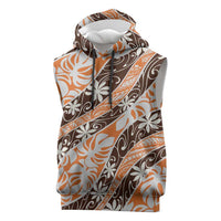 Puatou Tahiti Tiare Monstera Sleeveless Hoodie Polynesian Pattern Curve Style LT01 Orange - Polynesian Pride