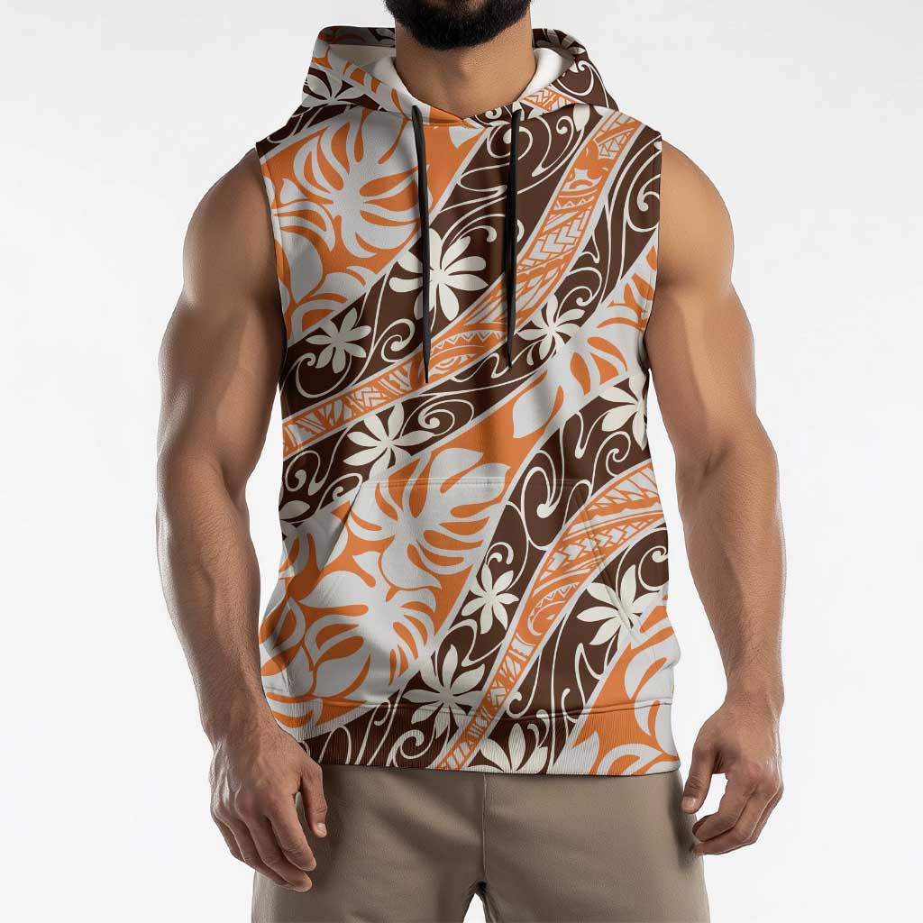 Puatou Tahiti Tiare Monstera Sleeveless Hoodie Polynesian Pattern Curve Style LT01 - Polynesian Pride